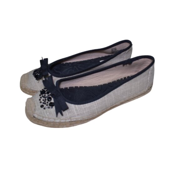 Simply Vera Wang Espadrilles Flats Beige Black Embellished Slip-On Size 7.5 - Picture 1 of 12
